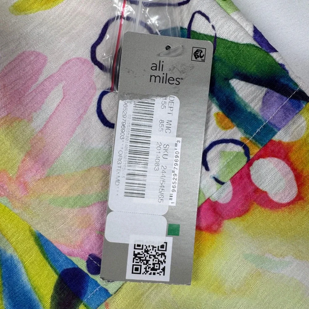 NEW Ali Miles Watercolor Floral Bell Sleeve Jacket Sz L Colorful Lagenlook Artsy